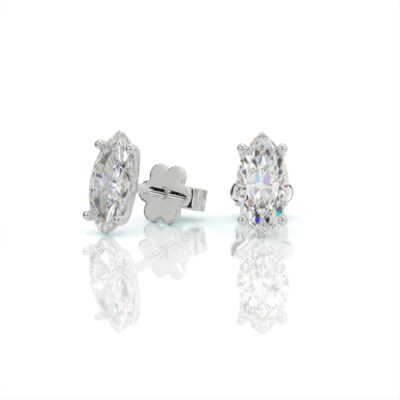 עגילי יהלומים, זהב 14K, יהלום מרקיזה, דגם: עמית