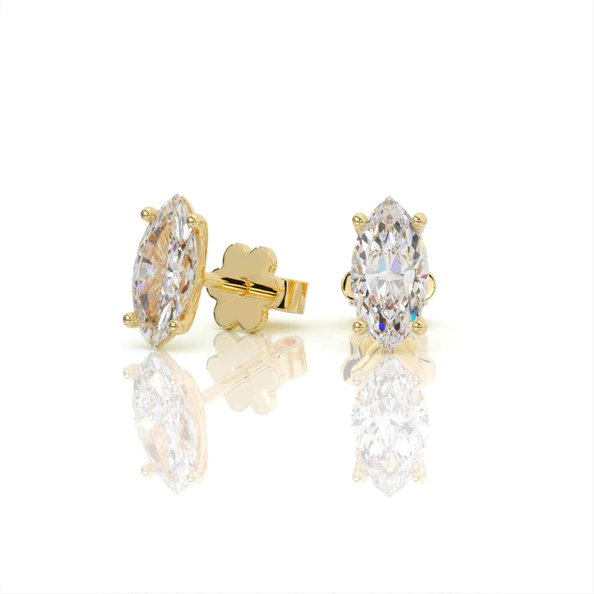 עגילי יהלומים, זהב 14K, יהלום מרקיזה, דגם: עמית – תמונה 2