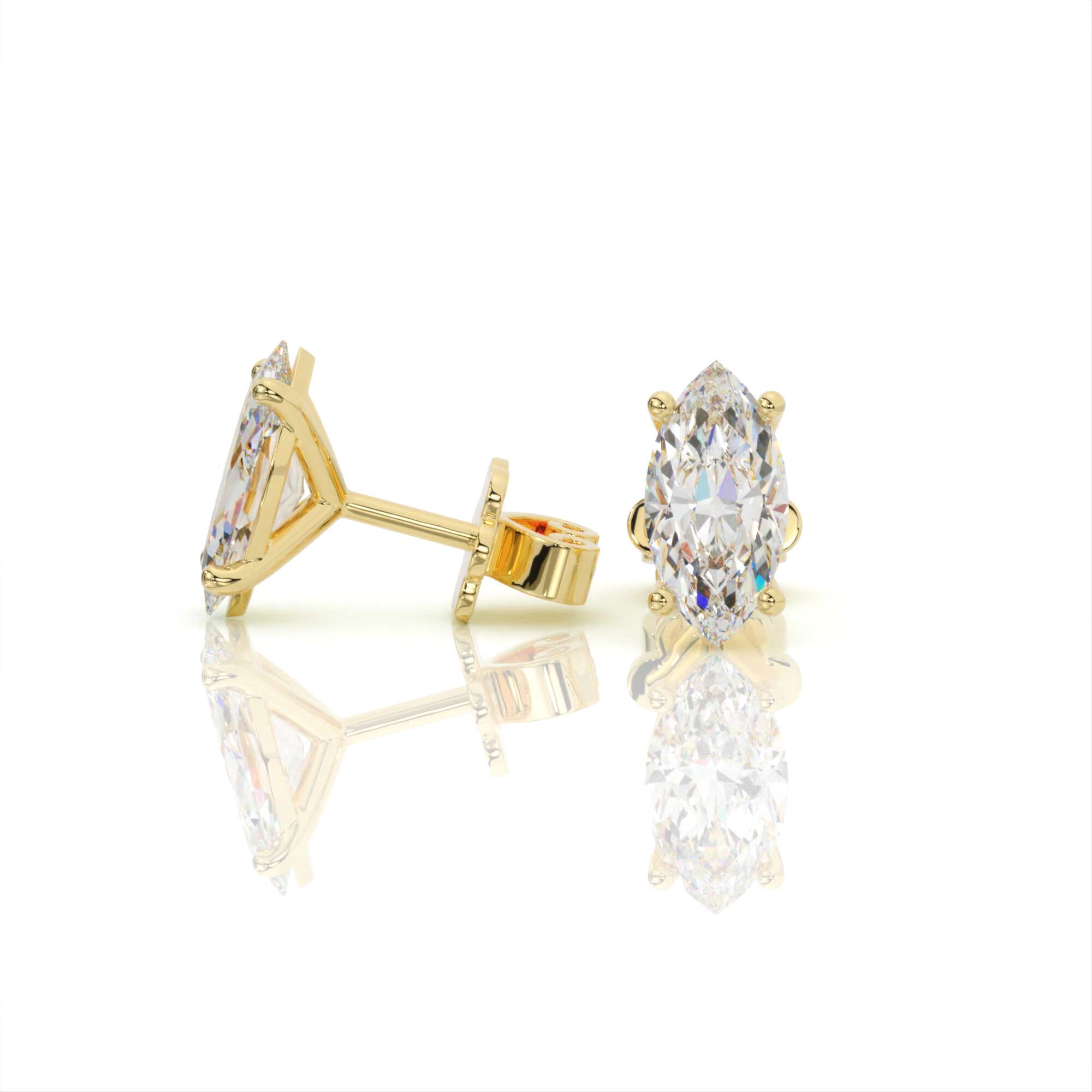 עגילי יהלומים, זהב 14K, יהלום מרקיזה, דגם: עמית – תמונה 3