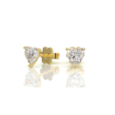 עגילי יהלומים, זהב 14K, יהלום לב, דגם: אליה