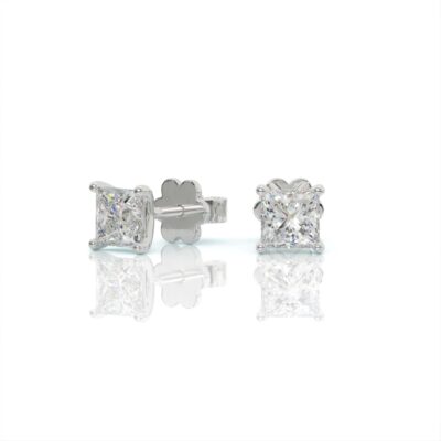 עגילי יהלומים, זהב 14K, יהלום פרינסס, דגם: אמיליה