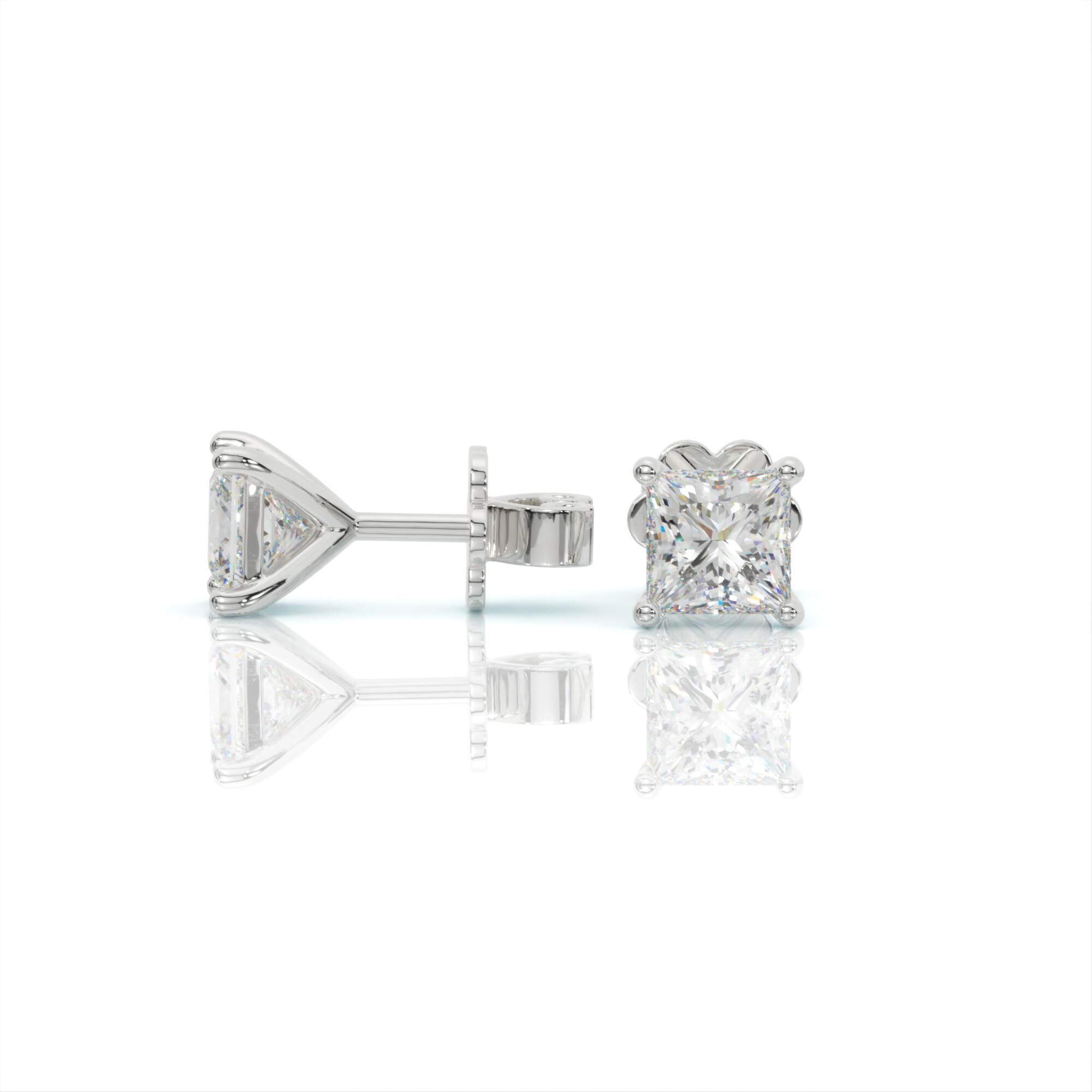 עגילי יהלומים, זהב 14K, יהלום פרינסס, דגם: אמיליה – תמונה 3