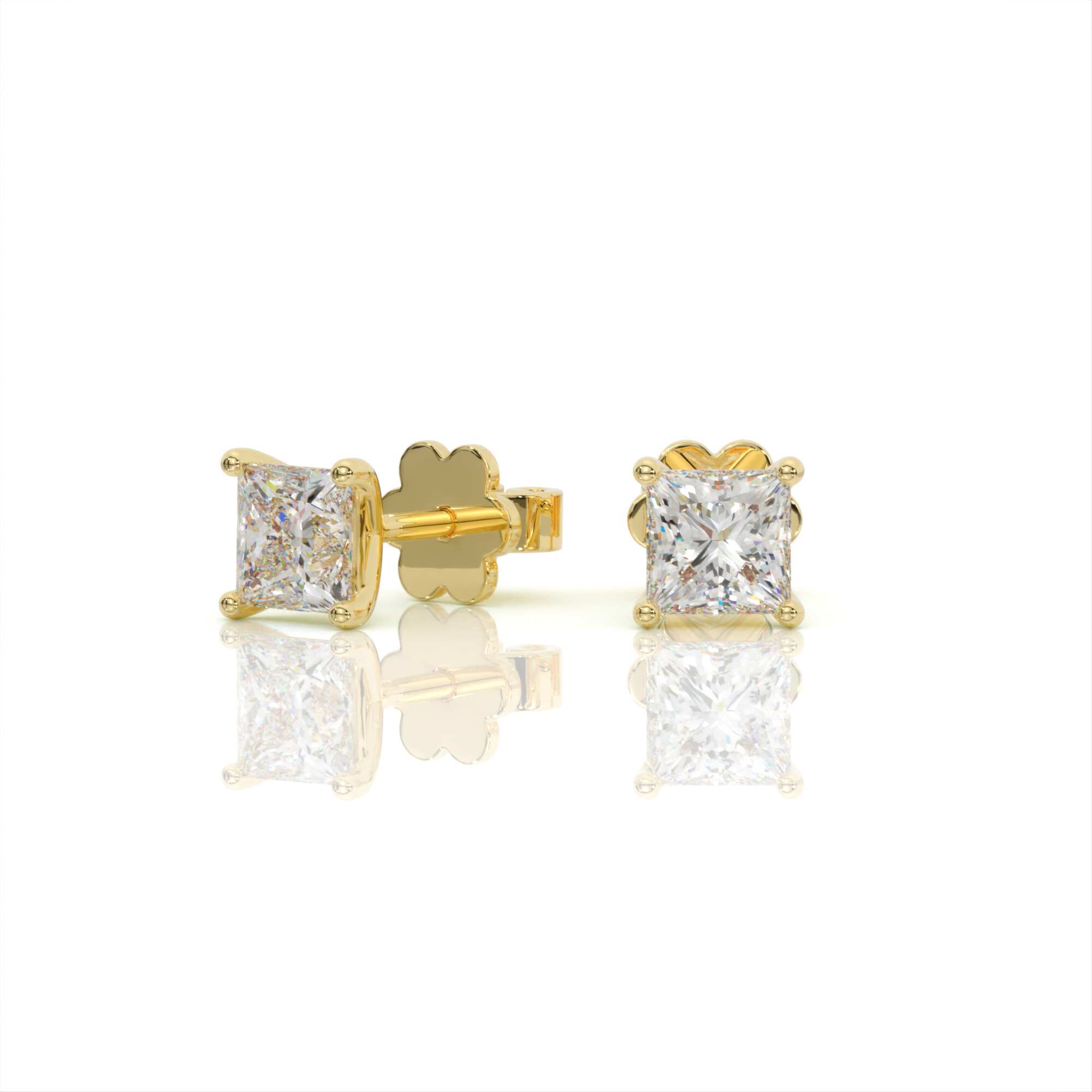 עגילי יהלומים, זהב 14K, יהלום פרינסס, דגם: אמיליה – תמונה 2