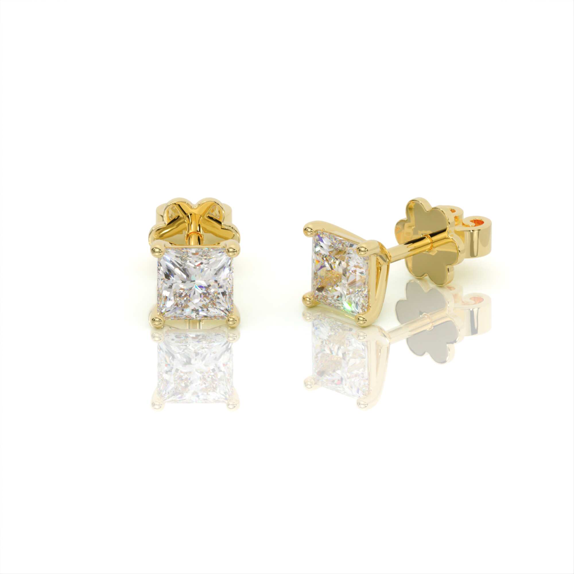 עגילי יהלומים, זהב 14K, יהלום פרינסס, דגם: אמיליה – תמונה 5