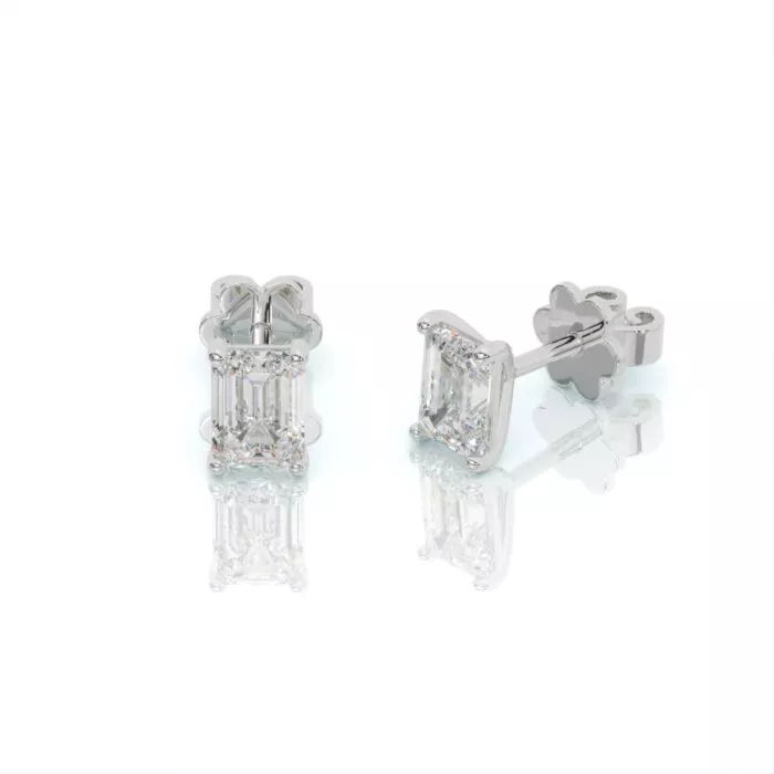 ⁦עגילי יהלומים, זהב 14K, יהלום אמרלד, דגם: לורן⁩ – תמונה ⁦5⁩