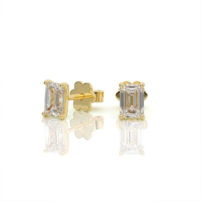 עגילי יהלומים, זהב 14K, יהלום אמרלד, דגם: לורן