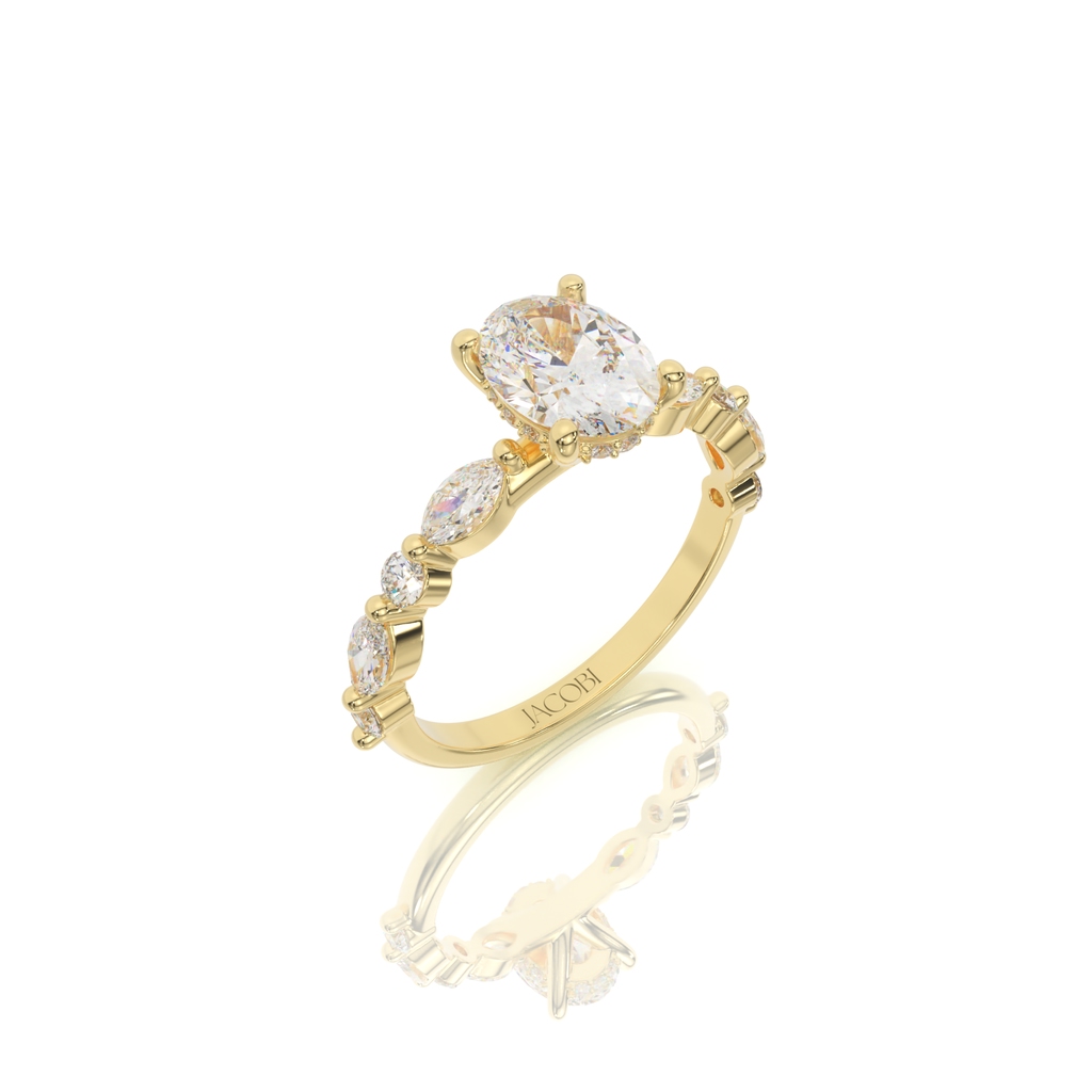 טבעת אירוסין, זהב 14K, יהלום אובל, דגם: ליאן – תמונה 5