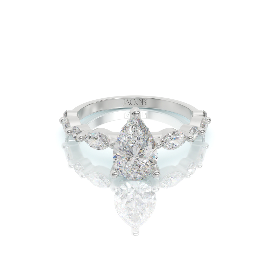 טבעת אירוסין, זהב 14K, יהלום טיפה, דגם: שנאל