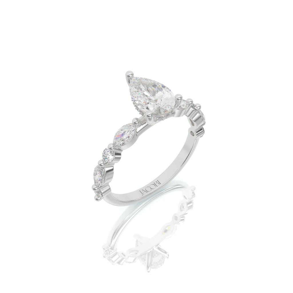 טבעת אירוסין, זהב 14K, יהלום טיפה, דגם: שנאל – תמונה 3