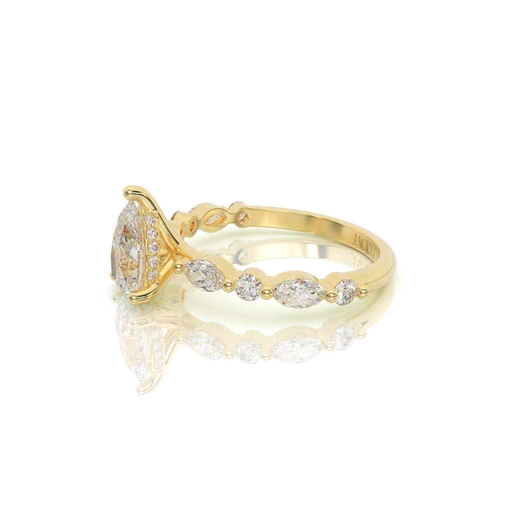 טבעת אירוסין, זהב 14K, יהלום טיפה, דגם: שנאל – תמונה 7