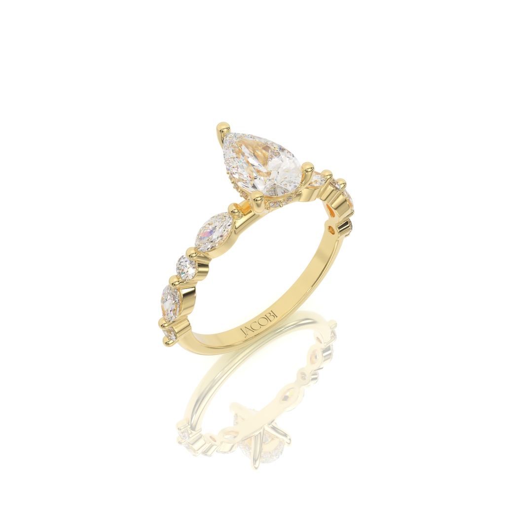 טבעת אירוסין, זהב 14K, יהלום טיפה, דגם: שנאל – תמונה 4