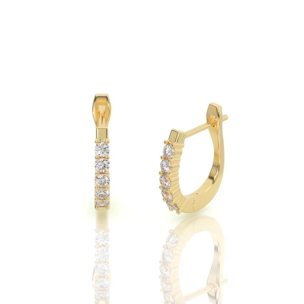עגילי חישוק יהלומים, זהב 14K, דגם: לין