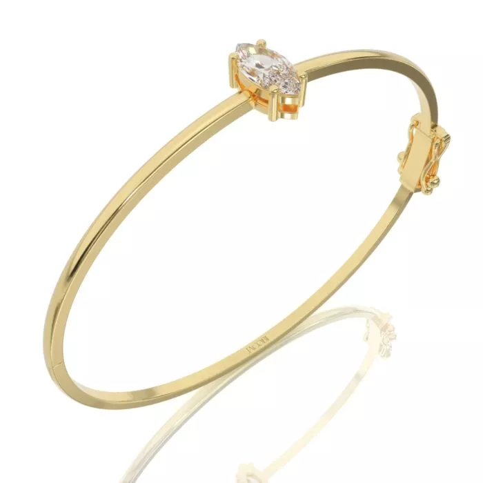 ⁦צמיד קשיח, זהב 14K, יהלום מרקיזה, דגם: לורן⁩ – תמונה ⁦3⁩