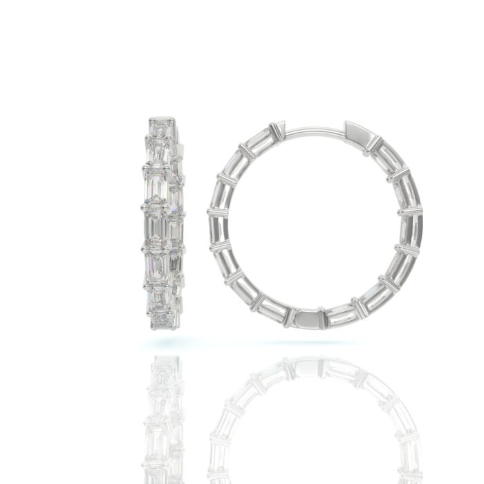 ⁦עגילי יהלומים, זהב 14K, יהלום אמרלד, דגם: אלין⁩ – תמונה ⁦6⁩