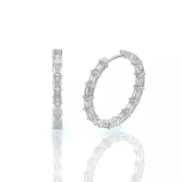 ⁦עגילי יהלומים, זהב 14K, יהלום אמרלד, דגם: אלין⁩ – תמונה ⁦2⁩