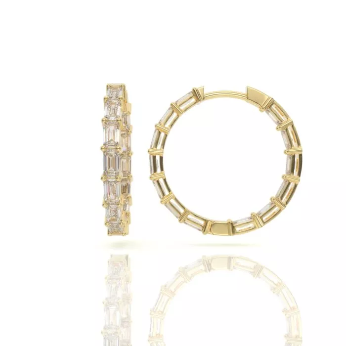 ⁦עגילי יהלומים, זהב 14K, יהלום אמרלד, דגם: אלין⁩ – תמונה ⁦5⁩