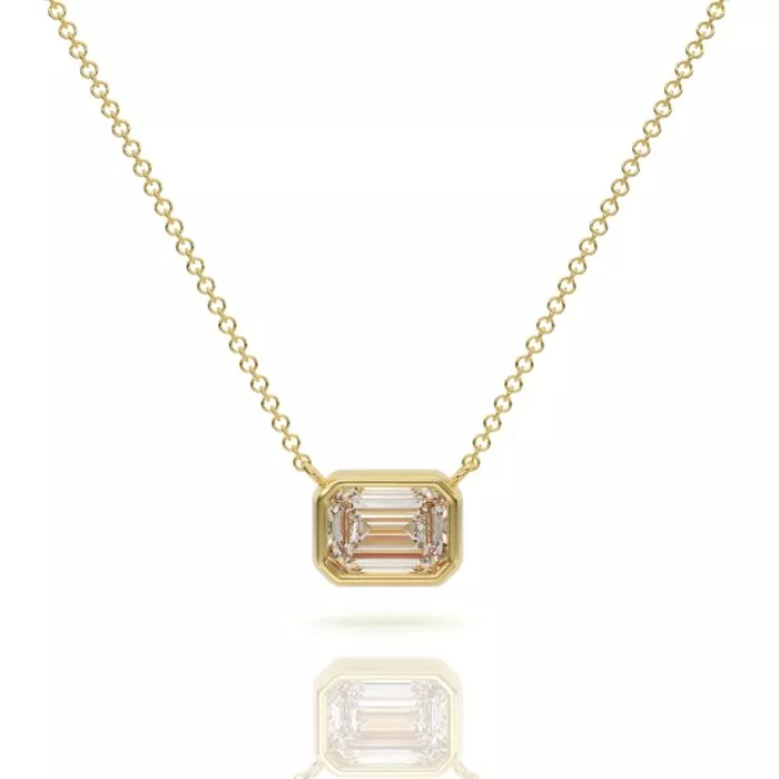 ⁦שרשרת יהלומים, זהב 14K, יהלום אמרלד, דגם: מאיה⁩ – תמונה ⁦2⁩