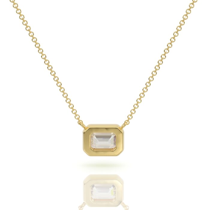 ⁦שרשרת יהלומים, זהב 14K, יהלום אמרלד, דגם: מאיה⁩ – תמונה ⁦5⁩